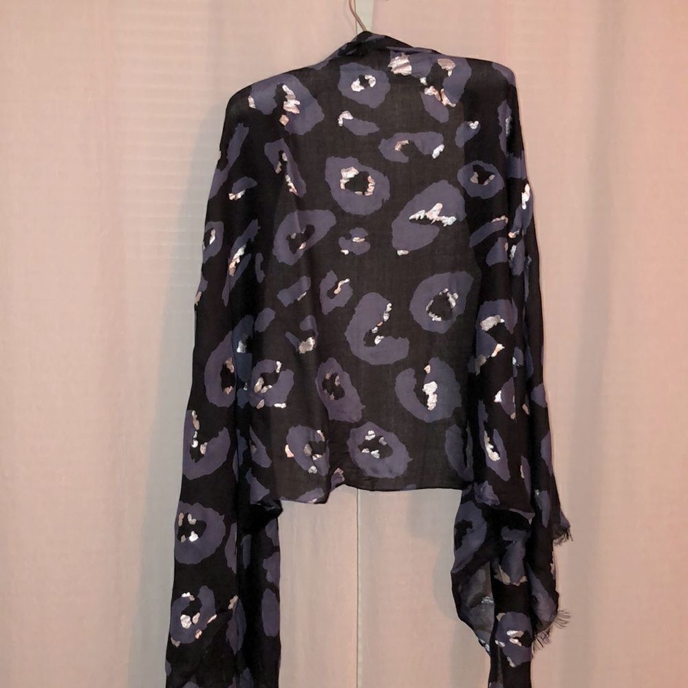 Black Purple Silver Metallic Leopard Print Long Scarf Wrap